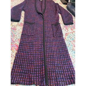 Vintage IB Diffusion Mohair Blend Long Cardigan Purple Multi Knit Duster 1990s